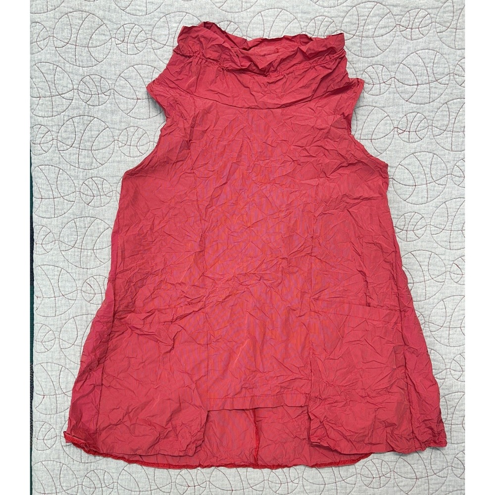Sun Kim Top Red Pinstripe Crinkle Funnel Neck / Women's Medium